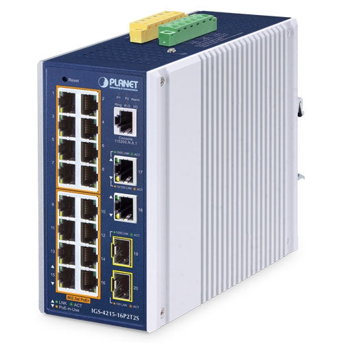 Planet IGS-4215-16P2T2S IP30 Industrial L2/L4 16-Port 10/100/1000T 802.3at PoE + 2-P