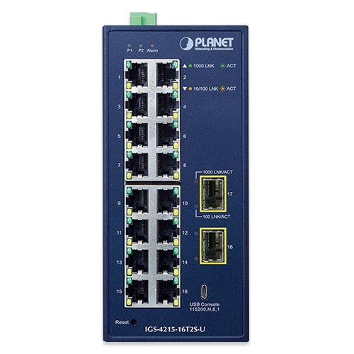 Planet IGS-4215-16T2S IP30 Industrial L2/L4 16-Port 10/100/1000T + 2-Port 100/1000