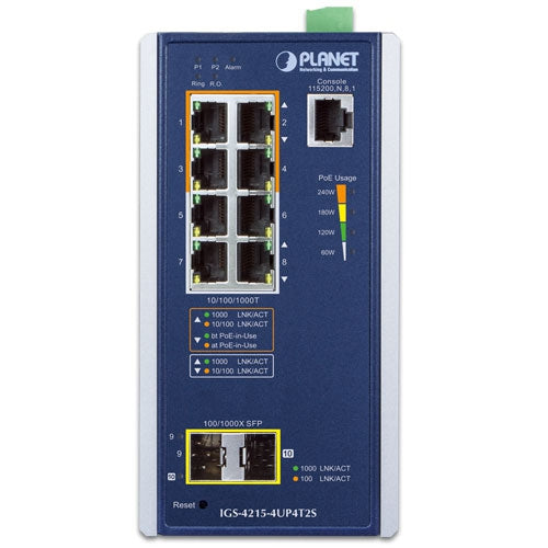 Planet IGS-4215-4UP4T2S IP30 Industrial L2/L4 4-Port 10/100/1000T 802.3bt PoE + 4-Po