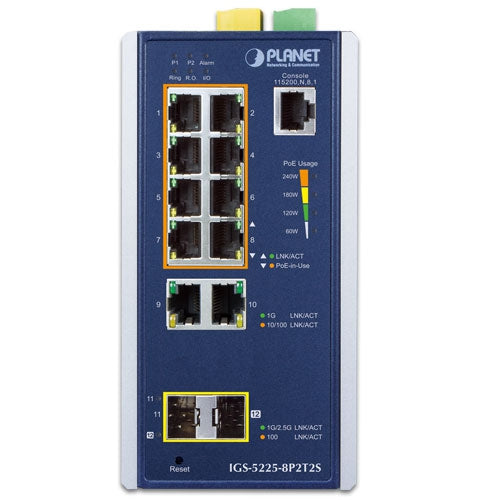 Planet IGS-5225-8P2T2S IP30 Industrial L2+/L4 8-Port 1000T 802.3at PoE+ 2-port 10/1