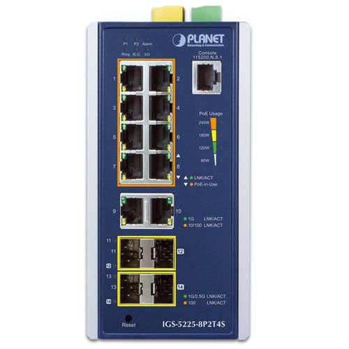 Planet IGS-5225-8P2T4S IP30 Industrial L2+/L4 8-Port 1000T 802.3at PoE+ 2-port 10/1