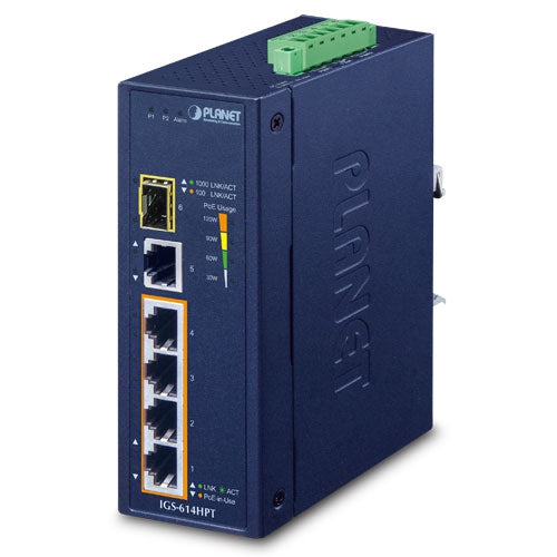 Planet IGS-614HPT IP40 Industrial 4-Port 10/100/1000T 802.3at PoE + 1-Port 10/