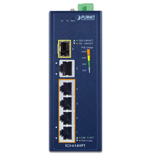 Planet IGS-614HPT IP40 Industrial 4-Port 10/100/1000T 802.3at PoE + 1-Port 10/