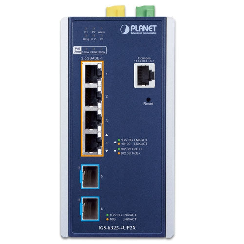 Planet IGS-6325-4UP2X IP30 DIN-rail Industrial L3 4-Port 2.5GBASE-T 802.3bt PoE +