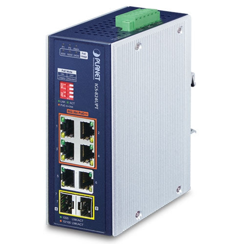 Planet IGS-824UPT IP30 Industrial 4-Port 10/100/1000T 95W 802.3bt PoE + 2-Port