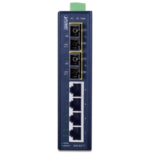 Planet ISW-621T IP30 Slim Type 4-Port Industrial Ethernet Switch + 2-Port 10