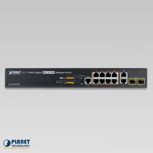 Planet GS-5220-8P2T2S L2+ 8-Port Gigabit PoE + 2-Port 10/100/1000T + 2-Port 100/1000X SFP Managed Switch