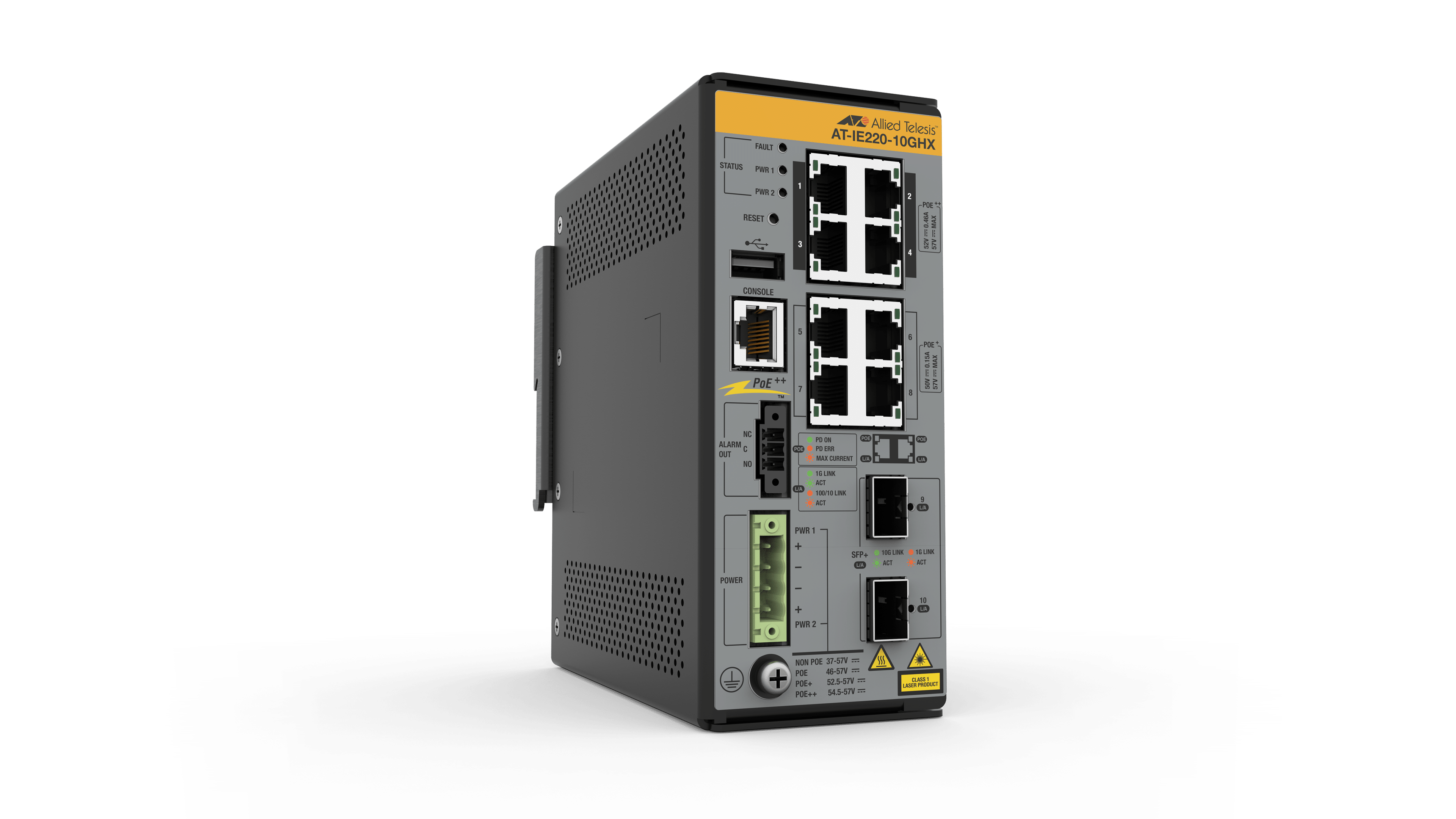 Hanwha AT-IE220-10GHX-K90 8 x Gigabit Ethernet PoE++ 240W Industrial rugged switch (L)