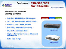 Planet SW-504 5-Port 10/100Mbps Desktop Fast Ethernet Switch