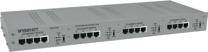 Hanwha TEC-F16 16 Channel Ethernet over Coax Extender With Pass-Through PoE