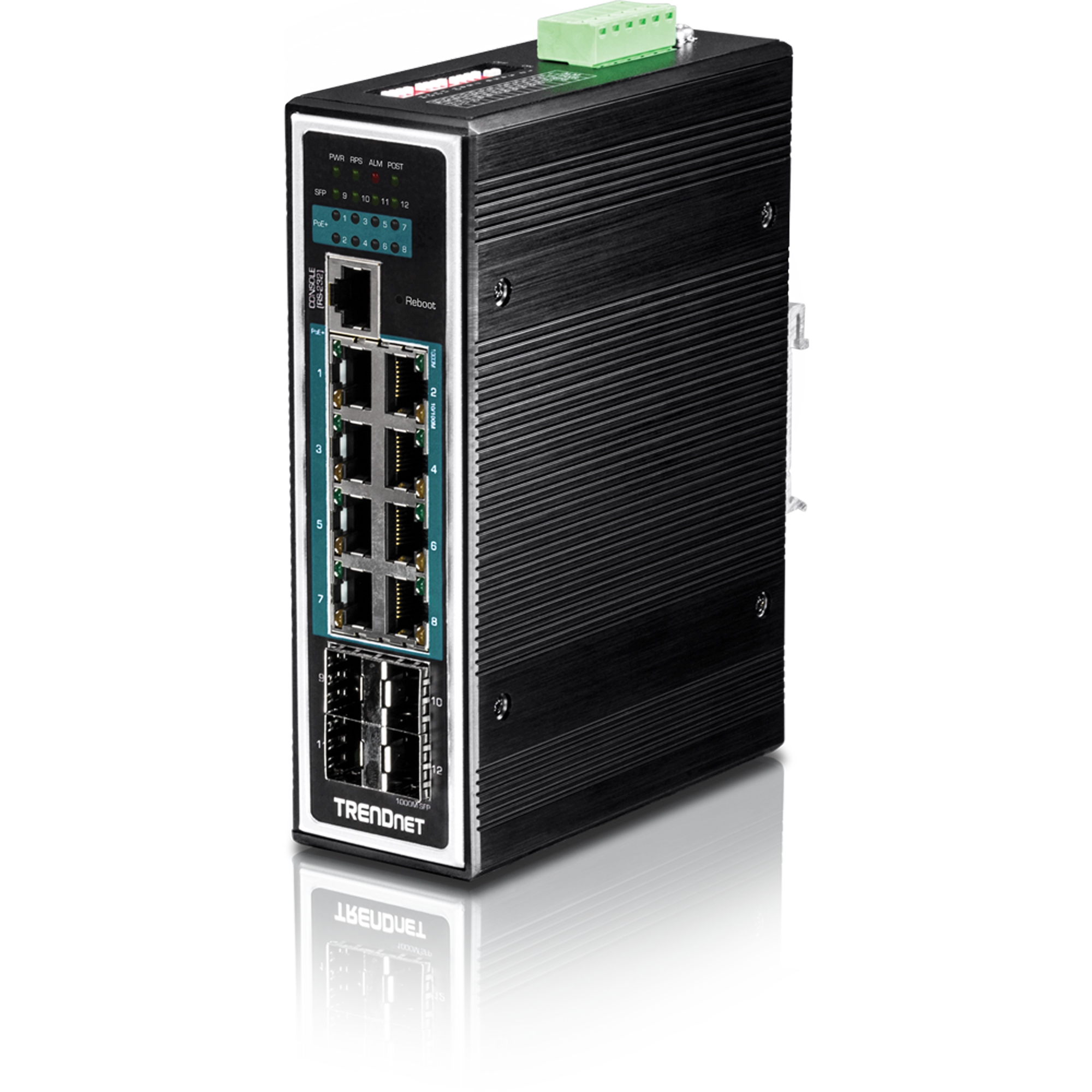 TRENDnet TI-PG1284i 12-Port Hardened Industrial Gigabit PoE+ Layer 2+ Managed DIN-Rail Switch
