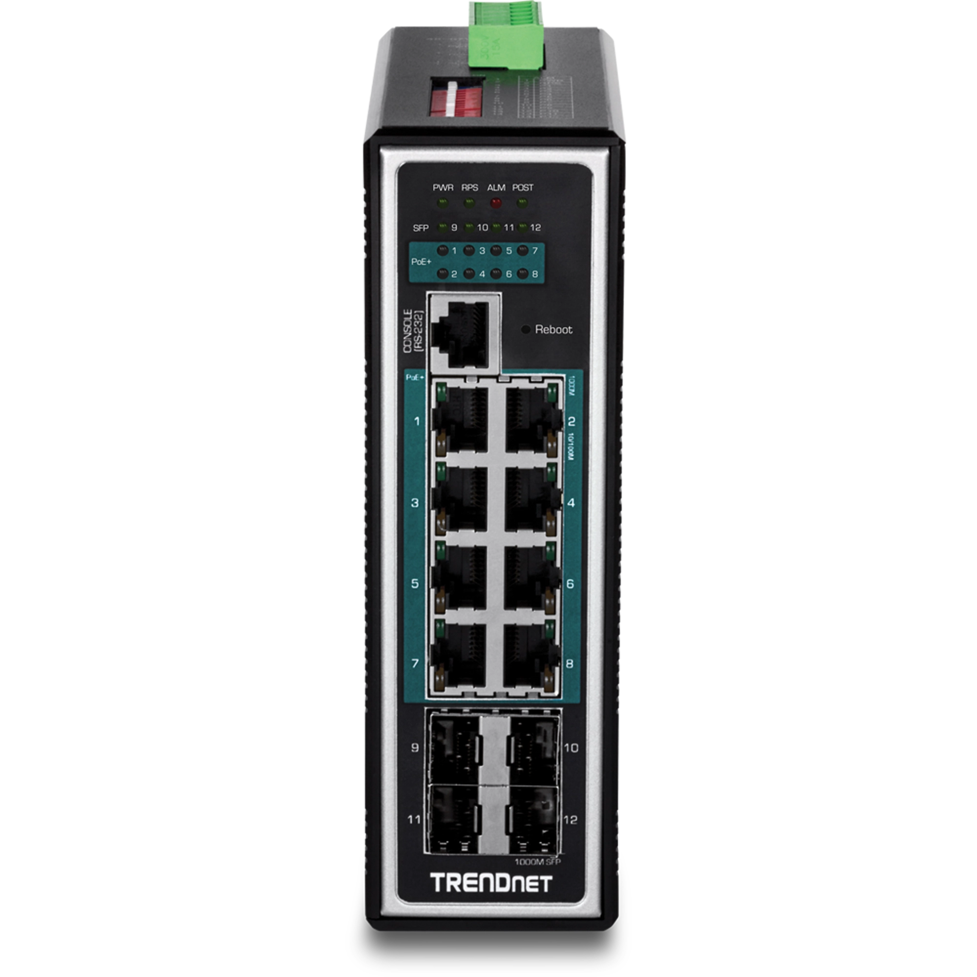 TRENDnet TI-PG1284i 12-Port Hardened Industrial Gigabit PoE+ Layer 2+ Managed DIN-Rail Switch