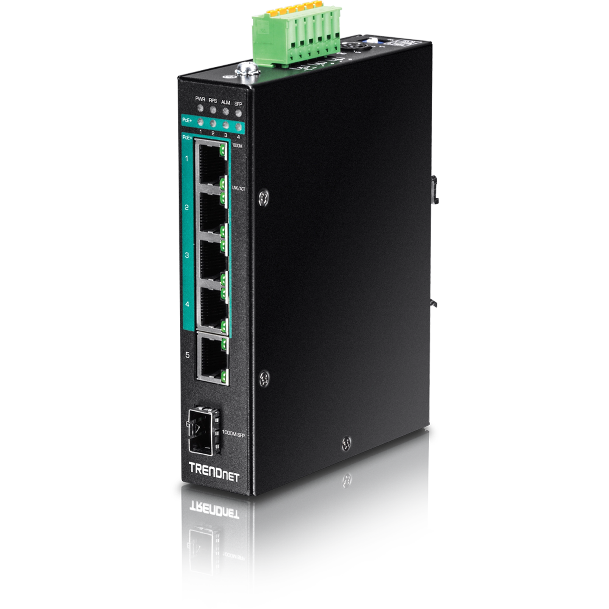 TRENDnet TI-PG541 5-Port Hardened Industrial Gigabit PoE+ DIN-Rail Switch